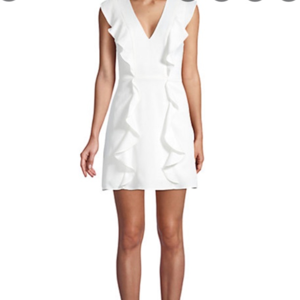 NWT BCBGMAXAZRIA Eve Ruffle Sleeveless Mini Dress In Off White. Size 6